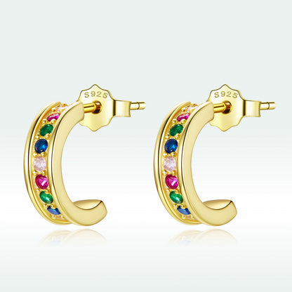 925 Sterling Silver Earrings with Pavé Setting CZ, 1.1*0.3 cm  DestGlow