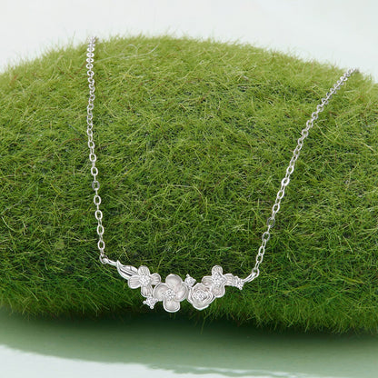925 Sterling Silver White Gold Plated 40+5cm Necklace with CZ for Women  DestGlow