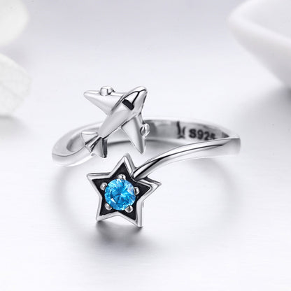 S925 Sterling Silver Star and Airplane Ring Set for Women  DestGlow