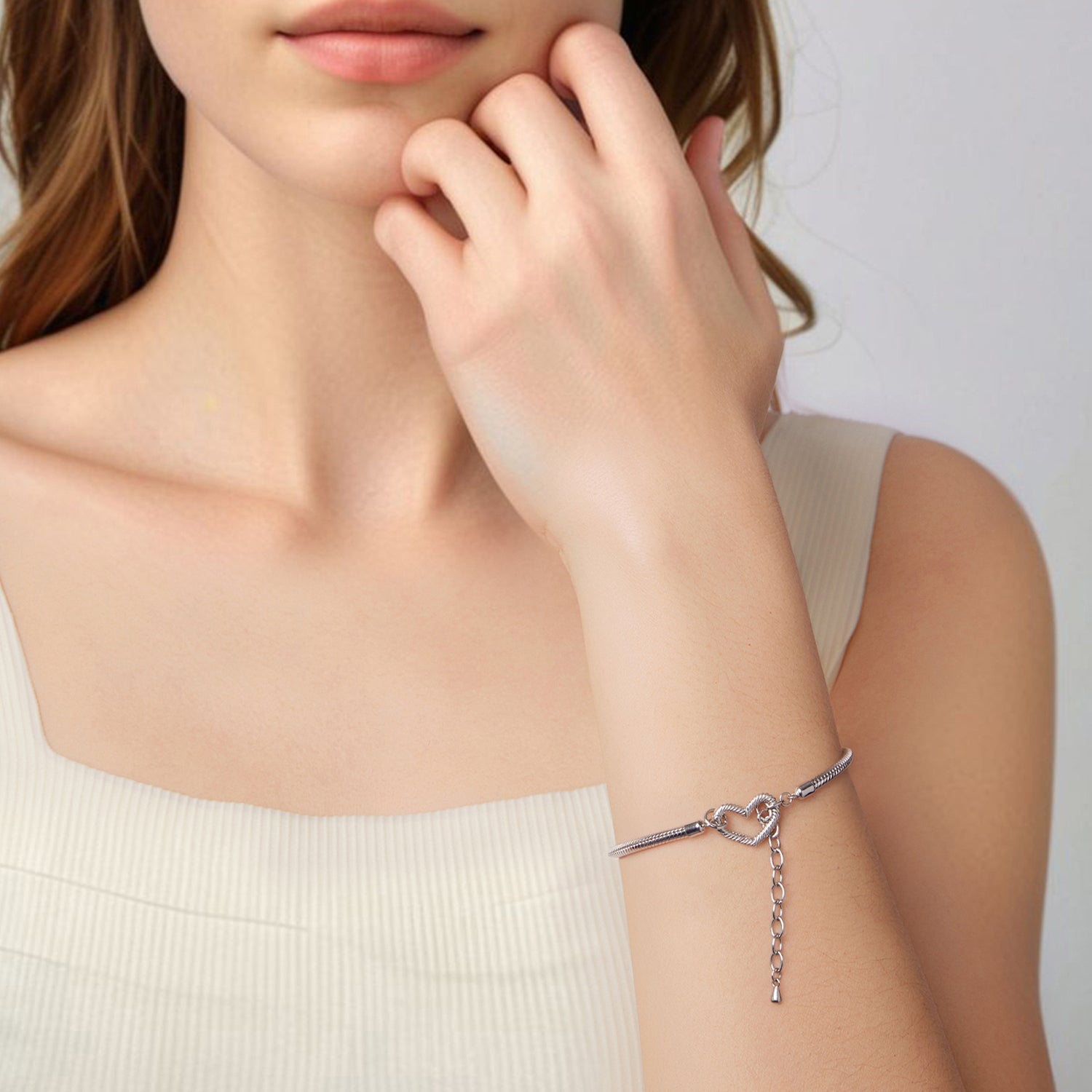 925 Sterling Silver Plated White Gold Bracelet - Adjustable 17+5cm  DestGlow