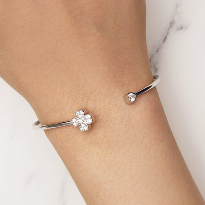925 Sterling Silver Bracelet with Pavé Setting CZ, Inner Diameter 550mm, 2.0mm Wide, Unisex  DestGlow