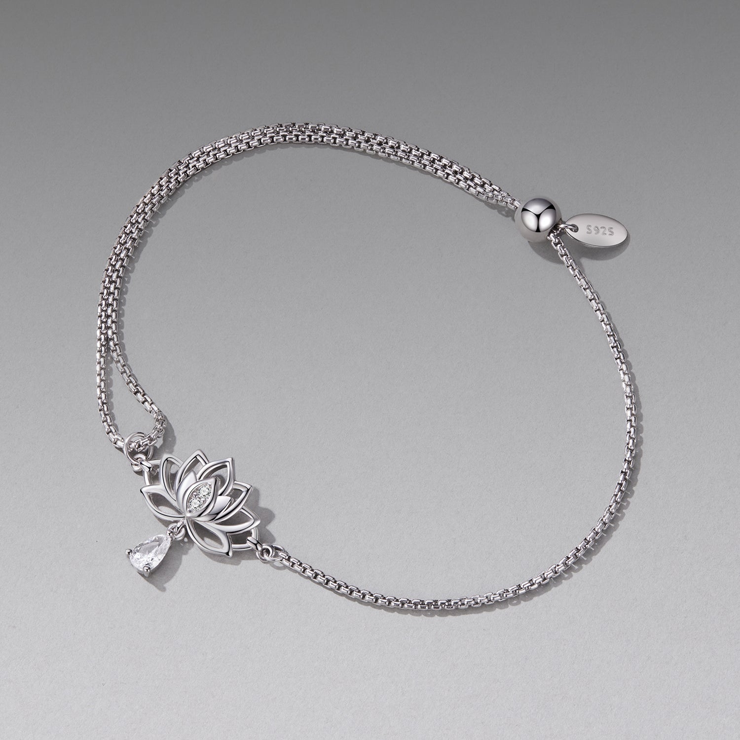925 Sterling Silver Adjustable Chain Bracelet with White Gold Plating and CZ for Women  DestGlow