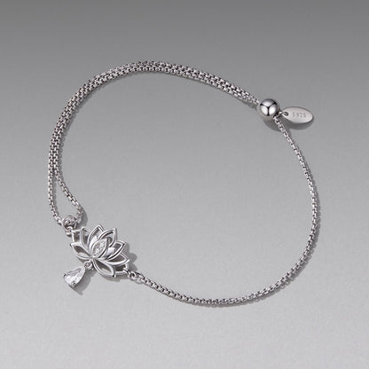 925 Sterling Silver Adjustable Chain Bracelet with White Gold Plating and CZ for Women  DestGlow