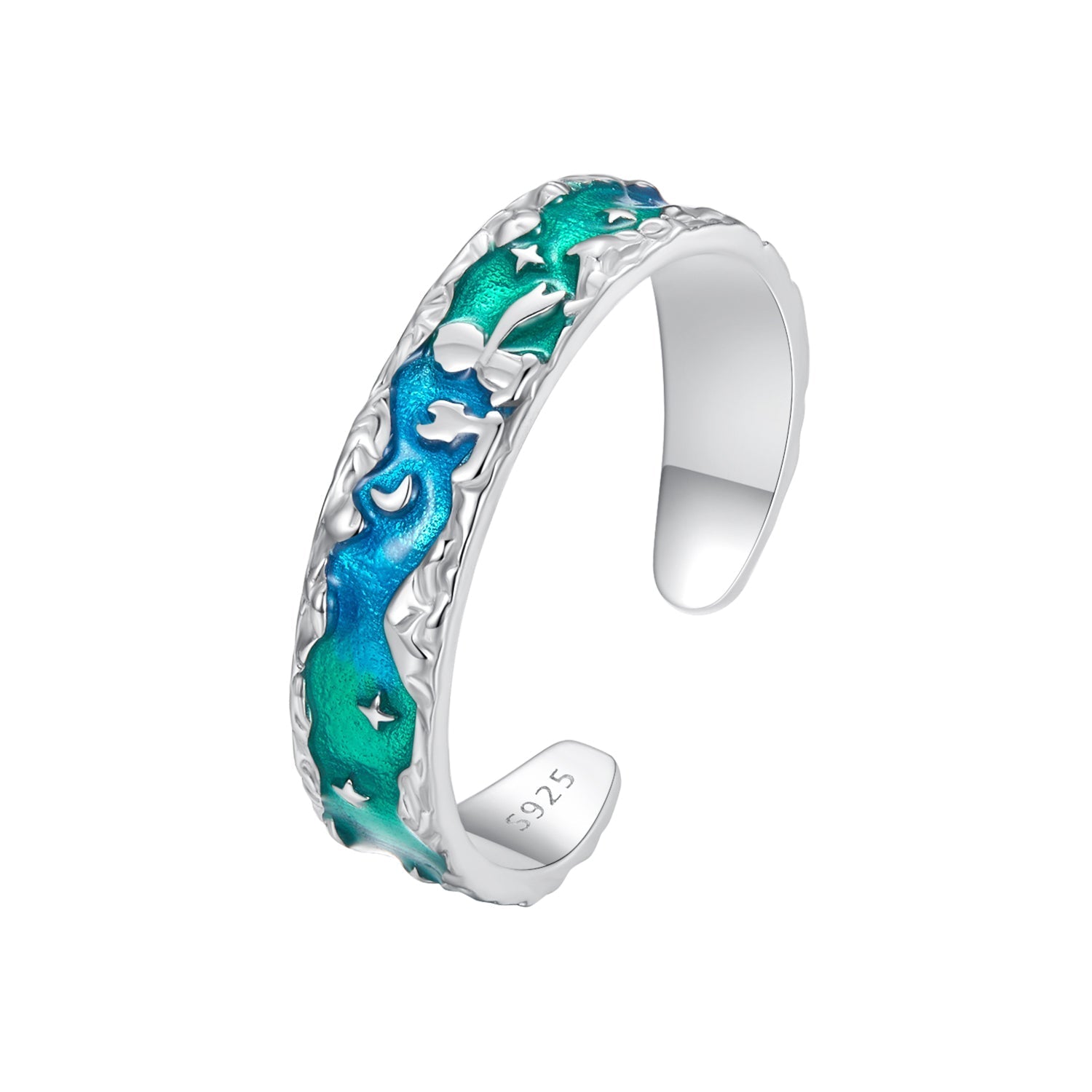 925 Sterling Silver Enamel White Gold Plated 5mm Ring  DestGlow