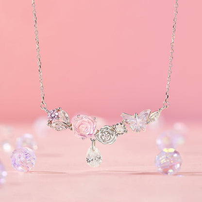 925 Sterling Silver Necklace with CZ &amp; Resin Pendant, 18x39mm, Plated with White Gold