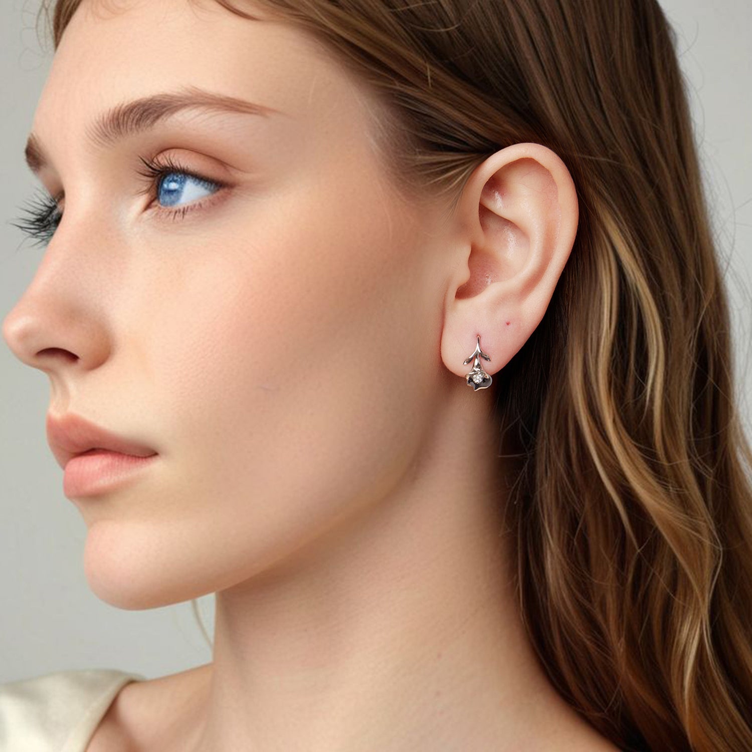 925 Sterling Silver Earrings with White Gold Plating and CZ  DestGlow