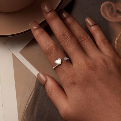 925 Sterling Silver Ring with Pavé Setting and White Shell  DestGlow