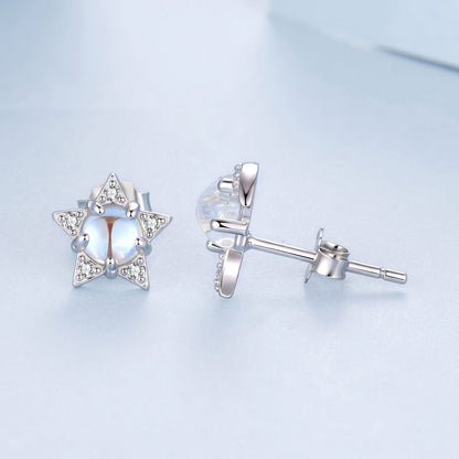925 Sterling Silver White Gold Plated Moonstone &amp; CZ Earrings  DestGlow