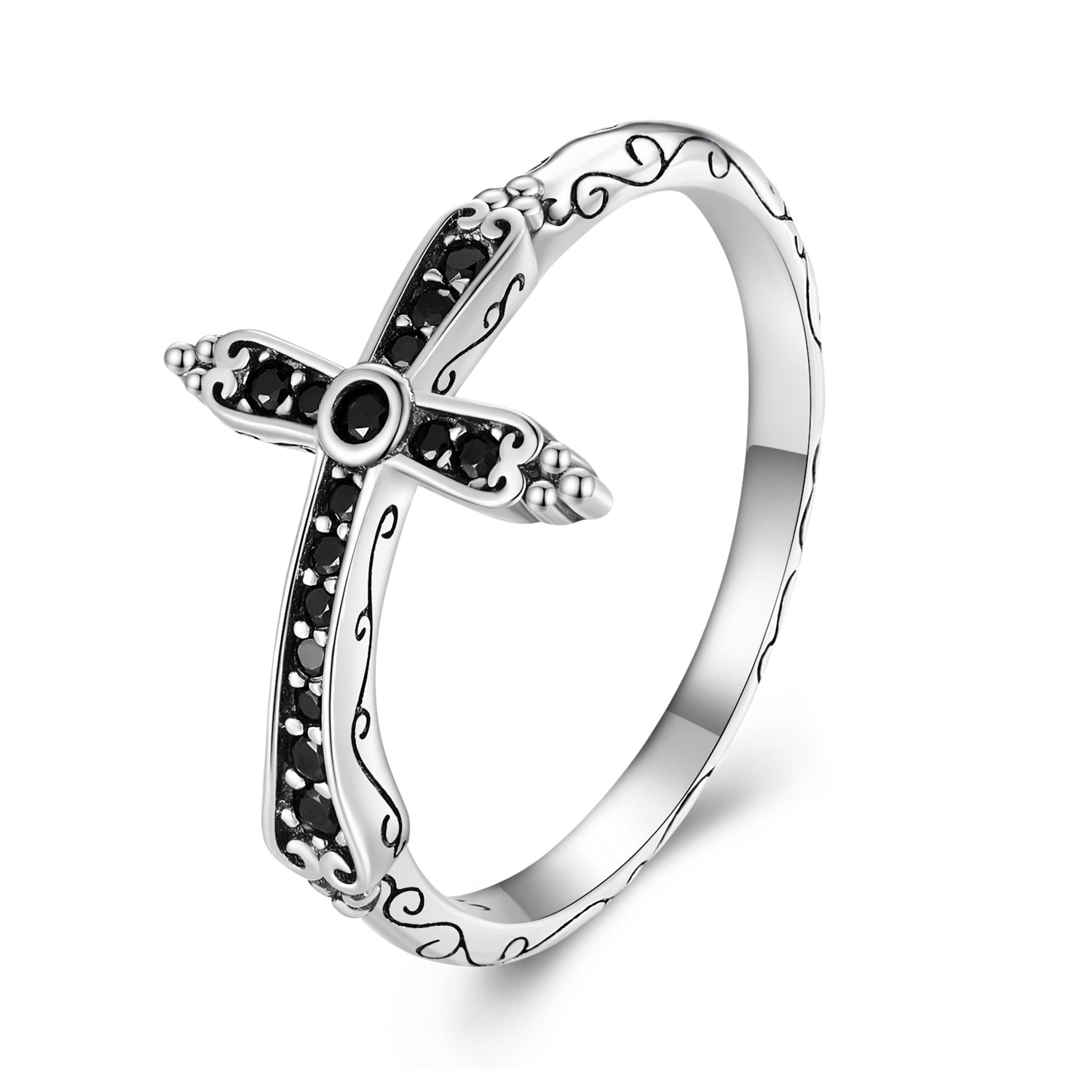 925 Sterling Silver Oxidized Ring with Pavé Setting CZ, Size 6.0 for Women  DestGlow