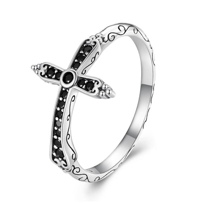 925 Sterling Silver Oxidized Ring with Pavé Setting CZ, Size 6.0 for Women  DestGlow