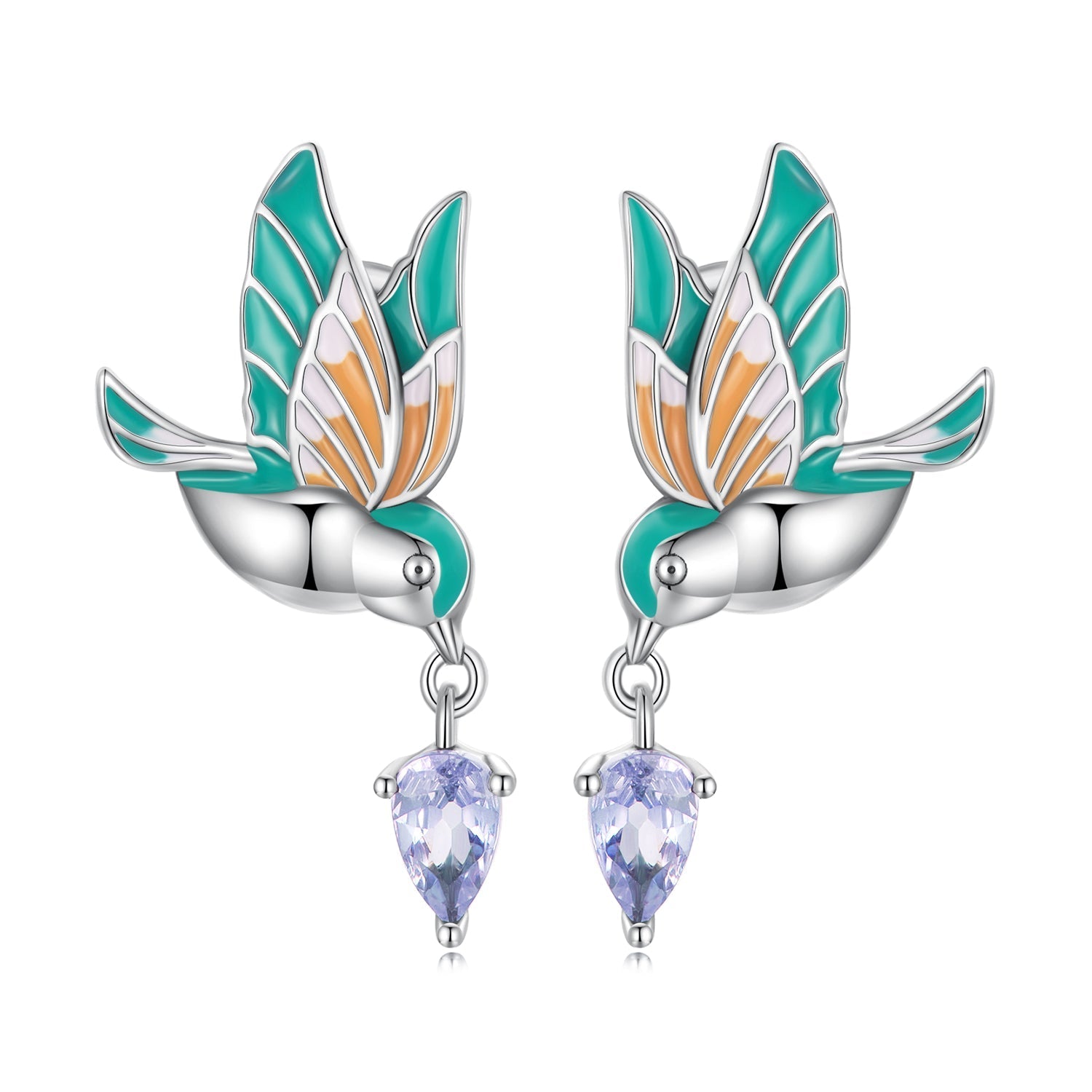 925 Sterling Silver Enamel Pavé Setting CZ Earrings