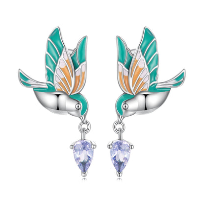 925 Sterling Silver Enamel Pavé Setting CZ Earrings