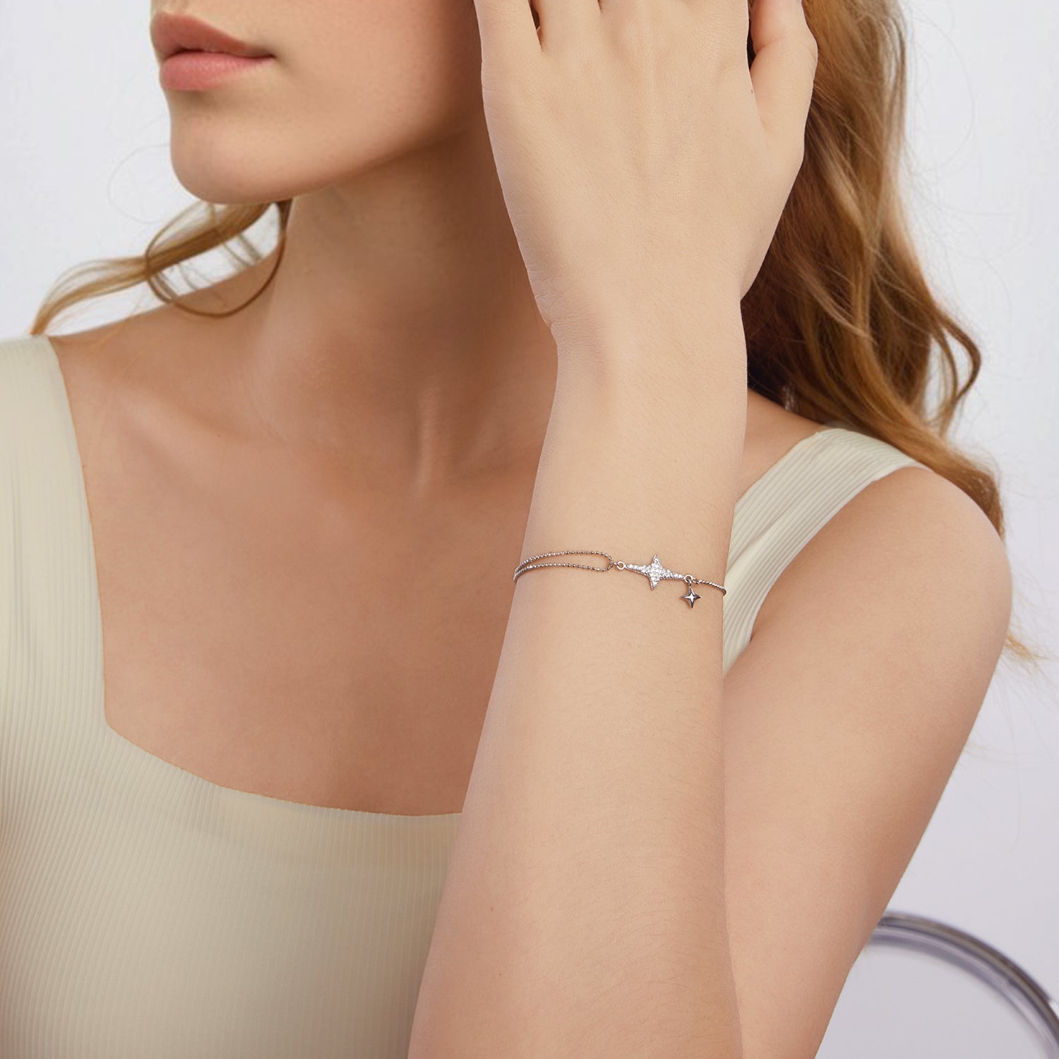 925 Sterling Silver &amp; White Gold Plated Pave Setting CZ Bracelet 15+6cm