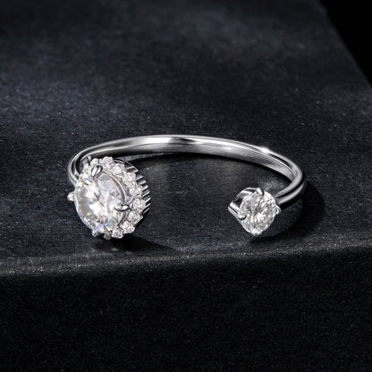 925 Sterling Silver Moissanite 0.5ct &amp; 0.2ct Ring in Size E for Women