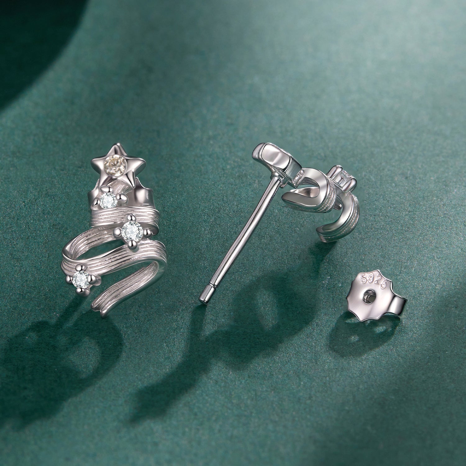 925 Sterling Silver Earrings with White Gold Plating and CZ  DestGlow