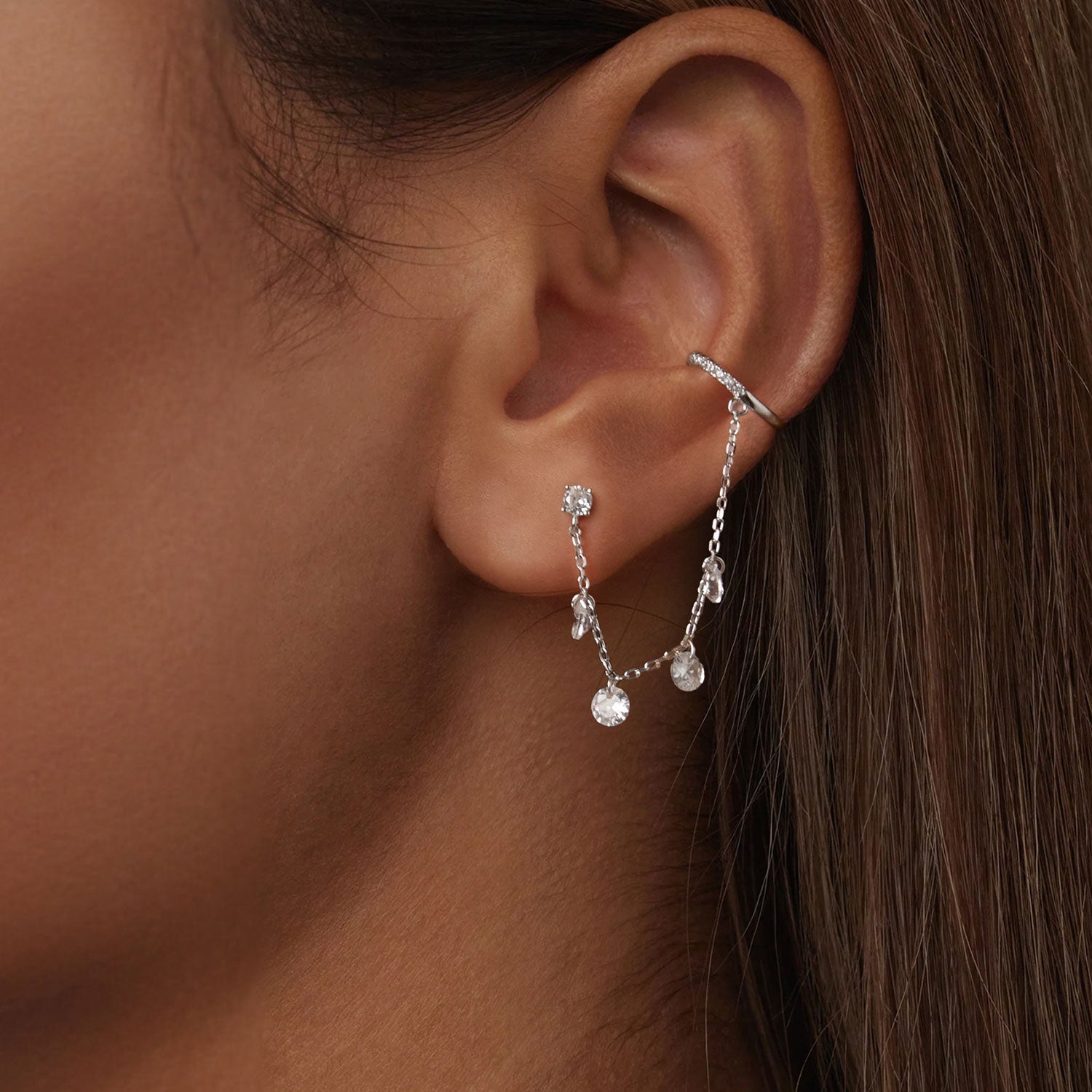 925 Sterling Silver Earrings with Pave Setting CZ - White Gold Plated for Women  DestGlow