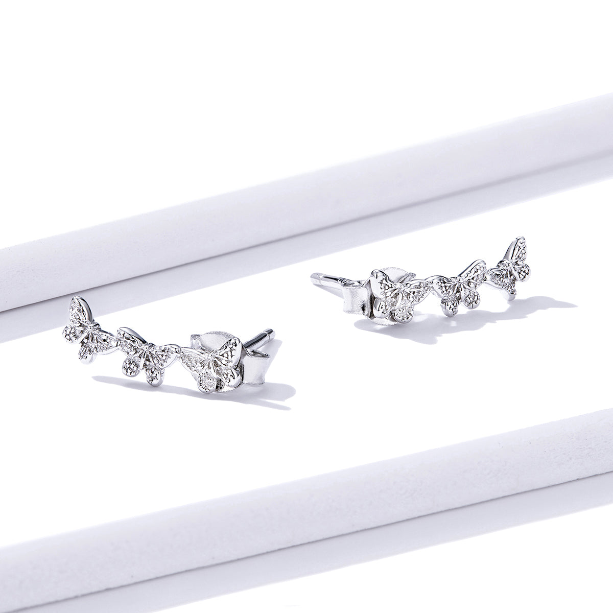 925 Sterling Silver Earrings - 1.4x0.5 cm - Platinum Plated for Women  DestGlow