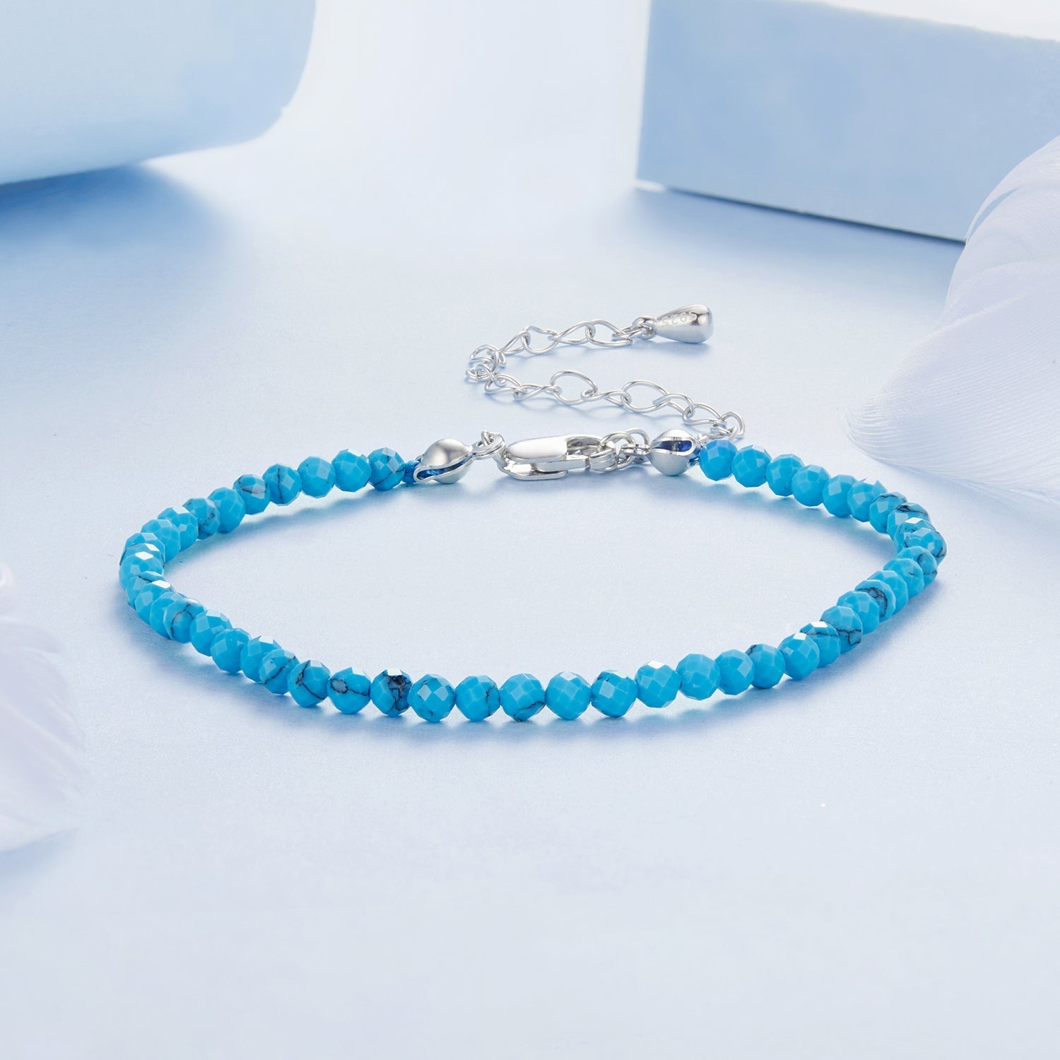 925 Sterling Silver Synthetic Turquoise Bracelet with White Gold Plating for Women  DestGlow