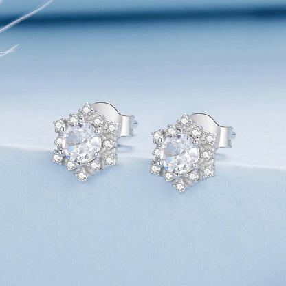 925 Sterling Silver Pavé Setting CZ Platinum Plated Earrings  DestGlow
