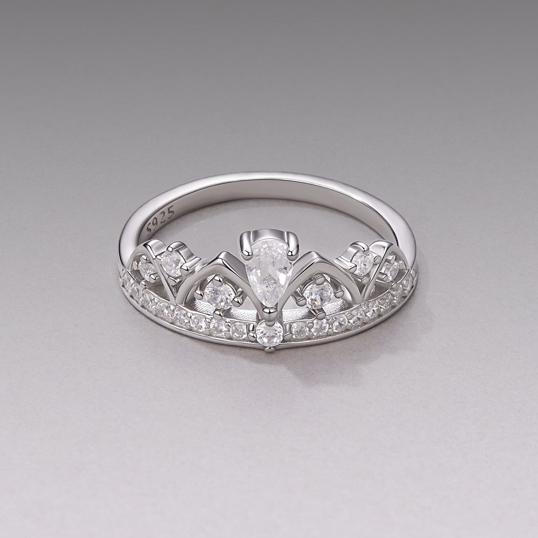 925 Sterling Silver Pavé Setting CZ White Gold Plated Ring Size 6 for Women  DestGlow