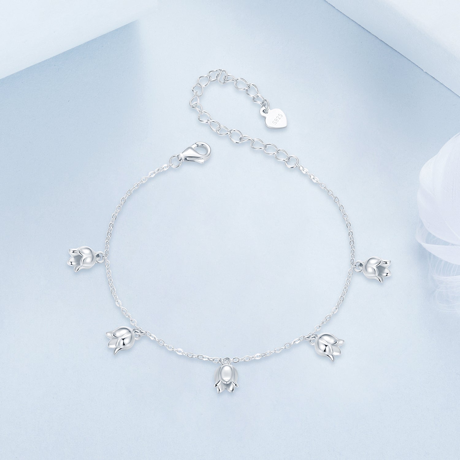 925 Sterling Silver Plated White Gold 12x41mm Pendant Bracelet  DestGlow