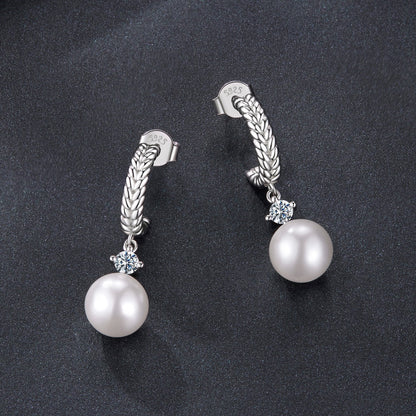 925 Sterling Silver Moissanite and Synthetic Pearl Earrings for Women