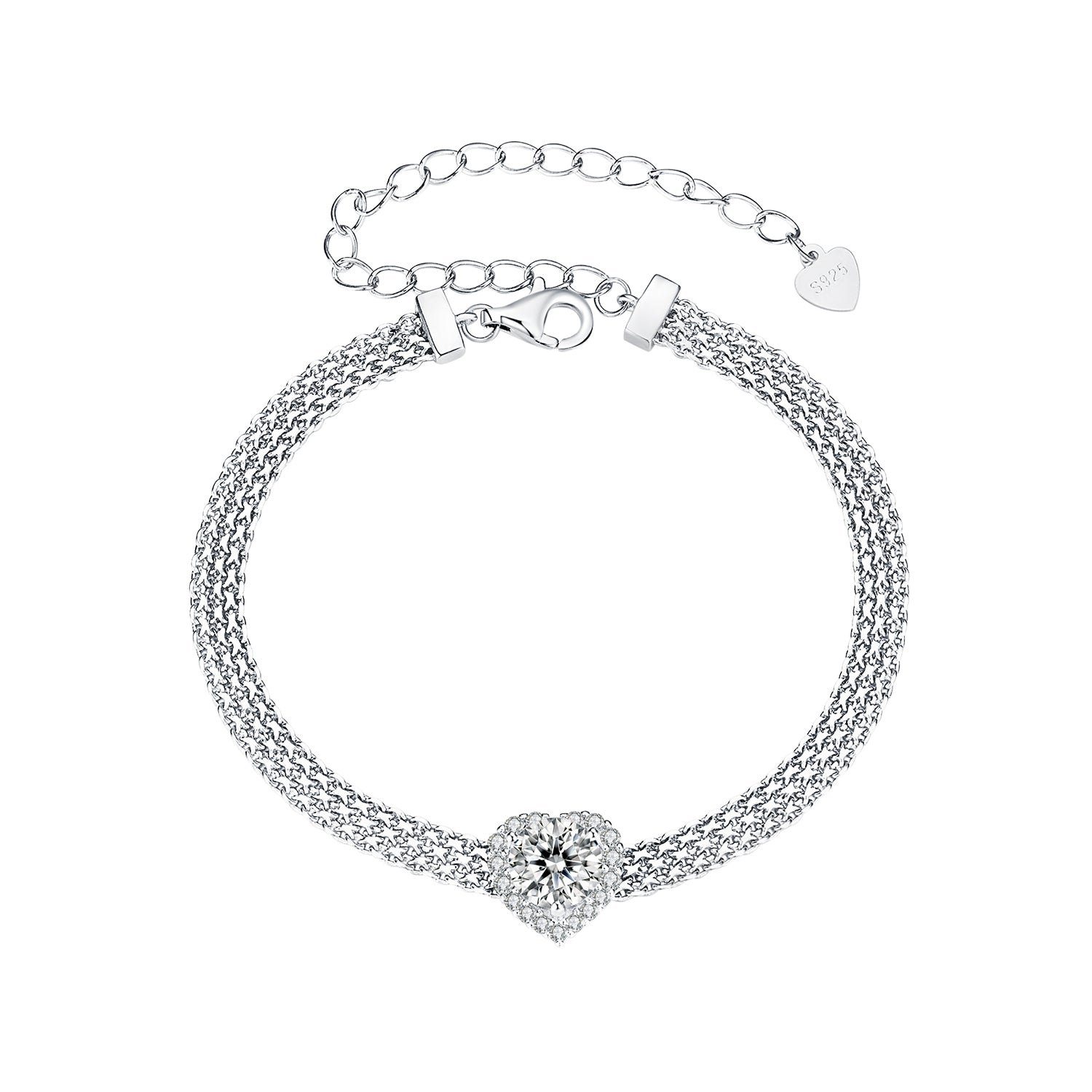 925 Sterling Silver &amp; 1 Carat Moissanite &amp; CZ White Gold Plated Bracelet for Women