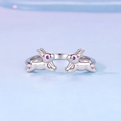 925 Sterling Silver Rabbit Ring with Pavé Setting CZ in White Gold for Women  DestGlow