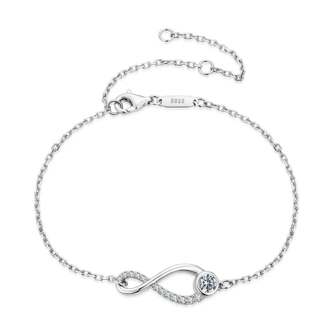 925 Sterling Silver Moissanite Pavé Bracelet for Women - 21cm, White Gold Plated, CZ  DestGlow