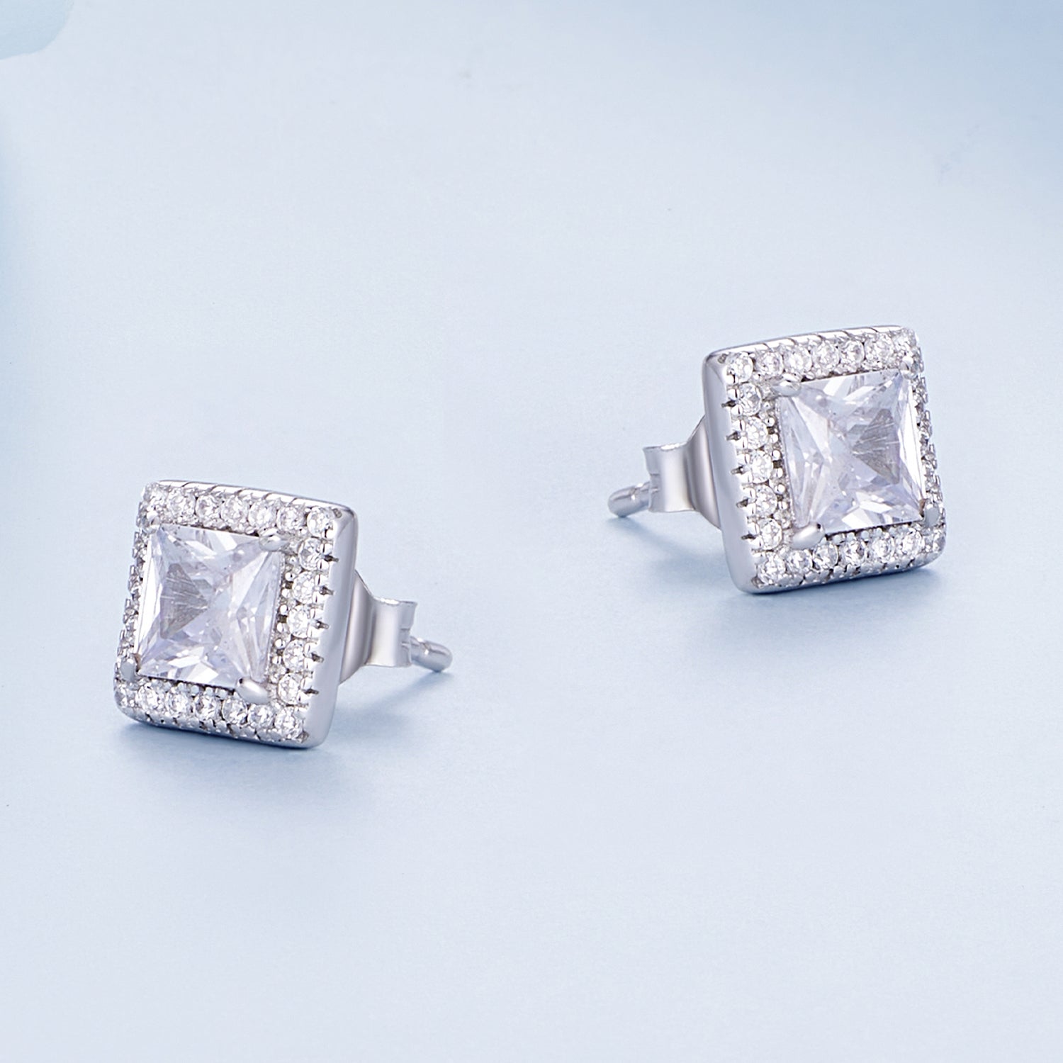 925 Sterling Silver Earrings with Pavé Setting CZ and Platinum Plating.  DestGlow