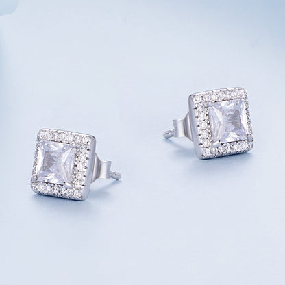 925 Sterling Silver Earrings with Pavé Setting CZ and Platinum Plating.  DestGlow