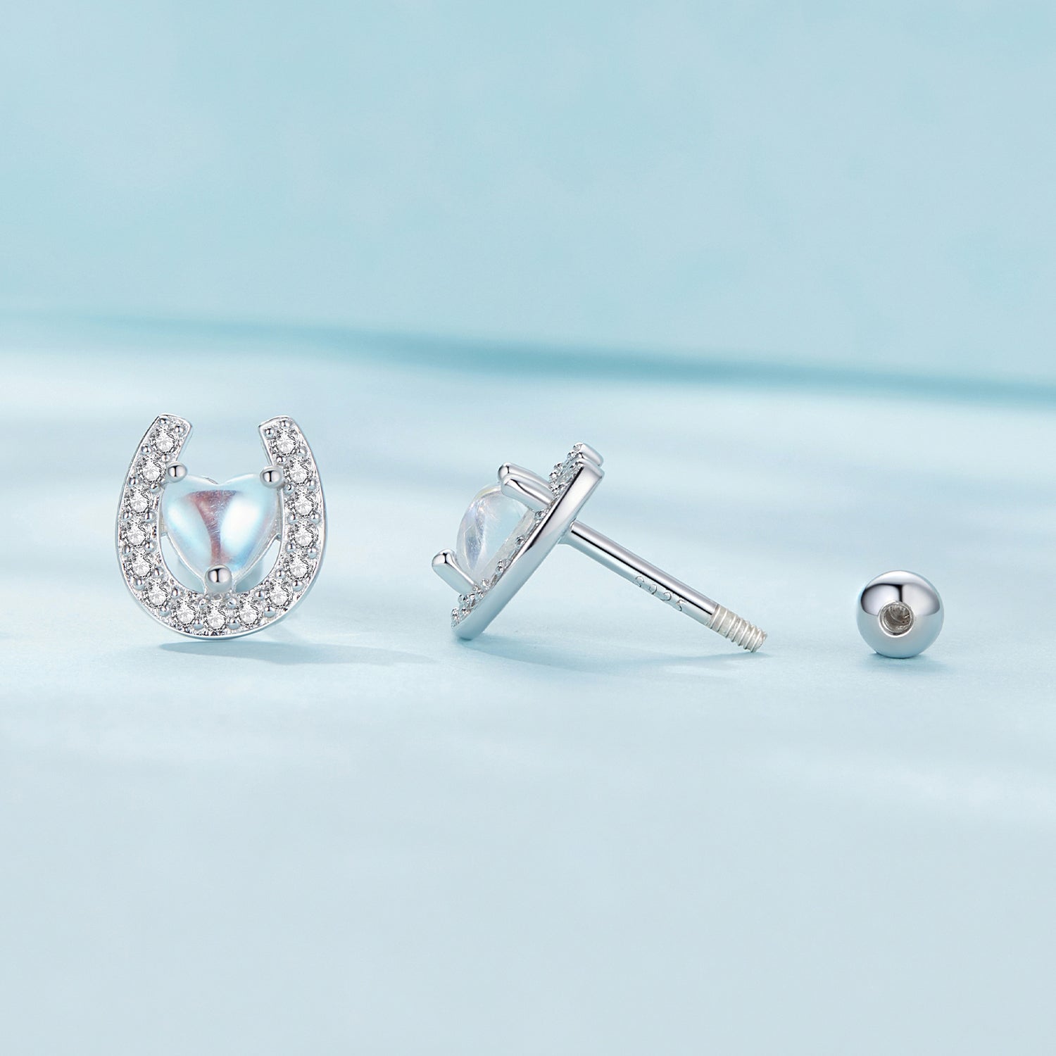 925 Sterling Silver Pavé Setting Moonstone Earrings with CZ and Platinum Plating  DestGlow