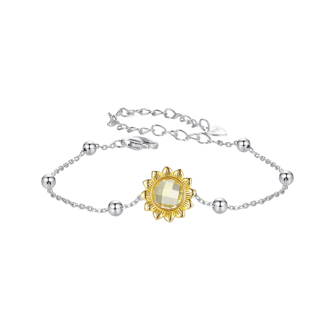 925 Sterling Silver White Gold Plated Bracelet with Transparent Glass Charm for Women  DestGlow