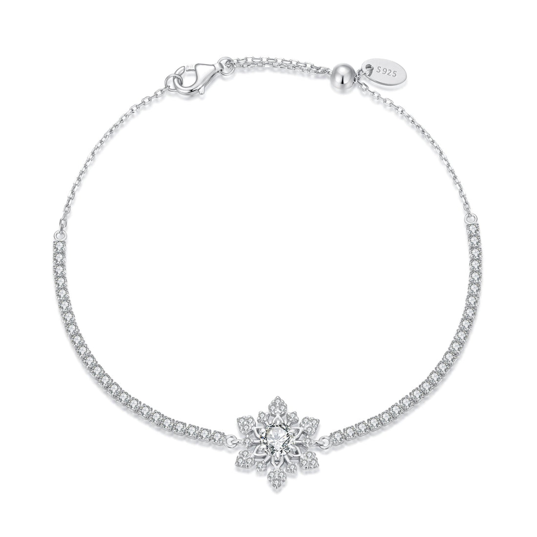 925 Sterling Silver Adjustable Bracelet with Pavé Setting CZ and White Gold Plating for Women  DestGlow