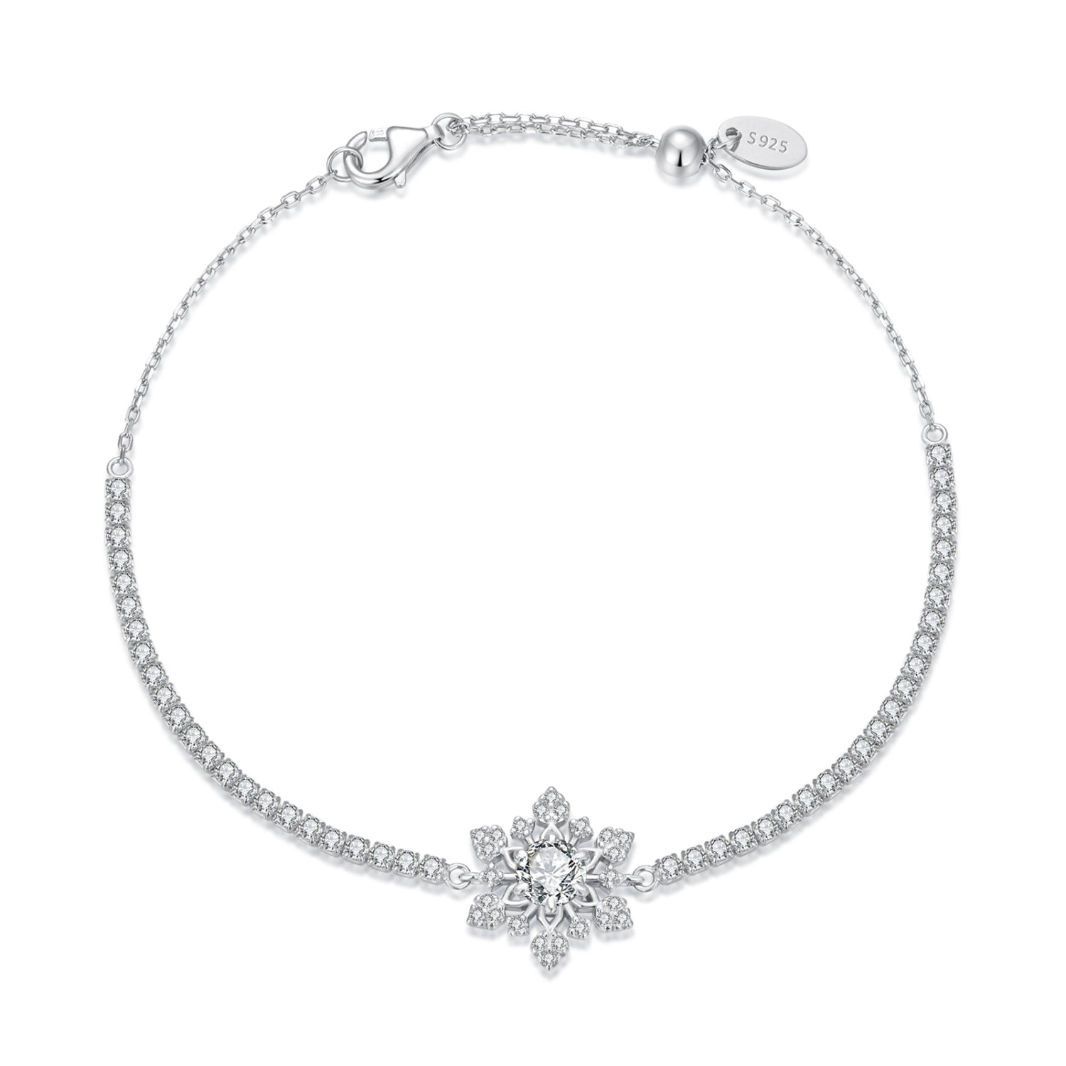925 Sterling Silver Adjustable Bracelet with Pavé Setting CZ and White Gold Plating for Women  DestGlow