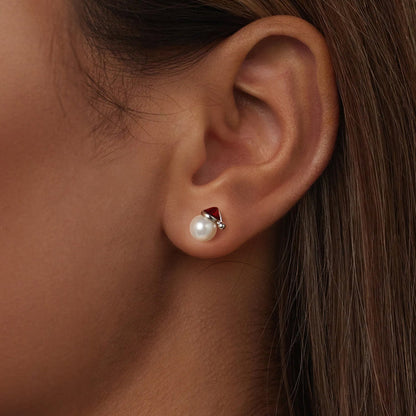 925 Sterling Silver White Gold Plated Enamel Earrings with Shell Pearl for Women  DestGlow