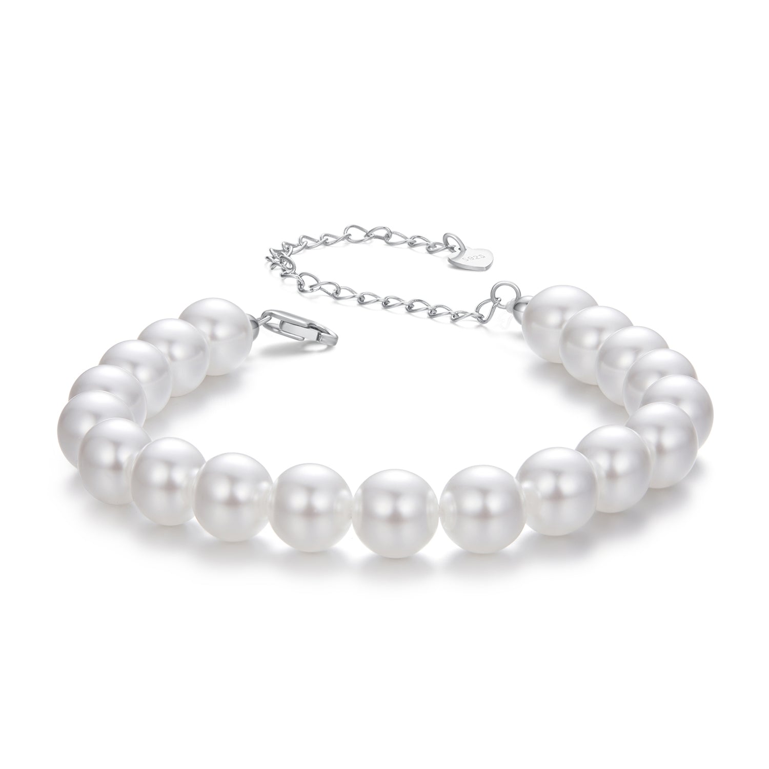 925 Sterling Silver Adjustable White Gold Plated Bracelet with Synthetic Pearl for Women  DestGlow