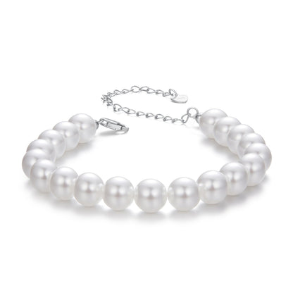 925 Sterling Silver Adjustable White Gold Plated Bracelet with Synthetic Pearl for Women  DestGlow