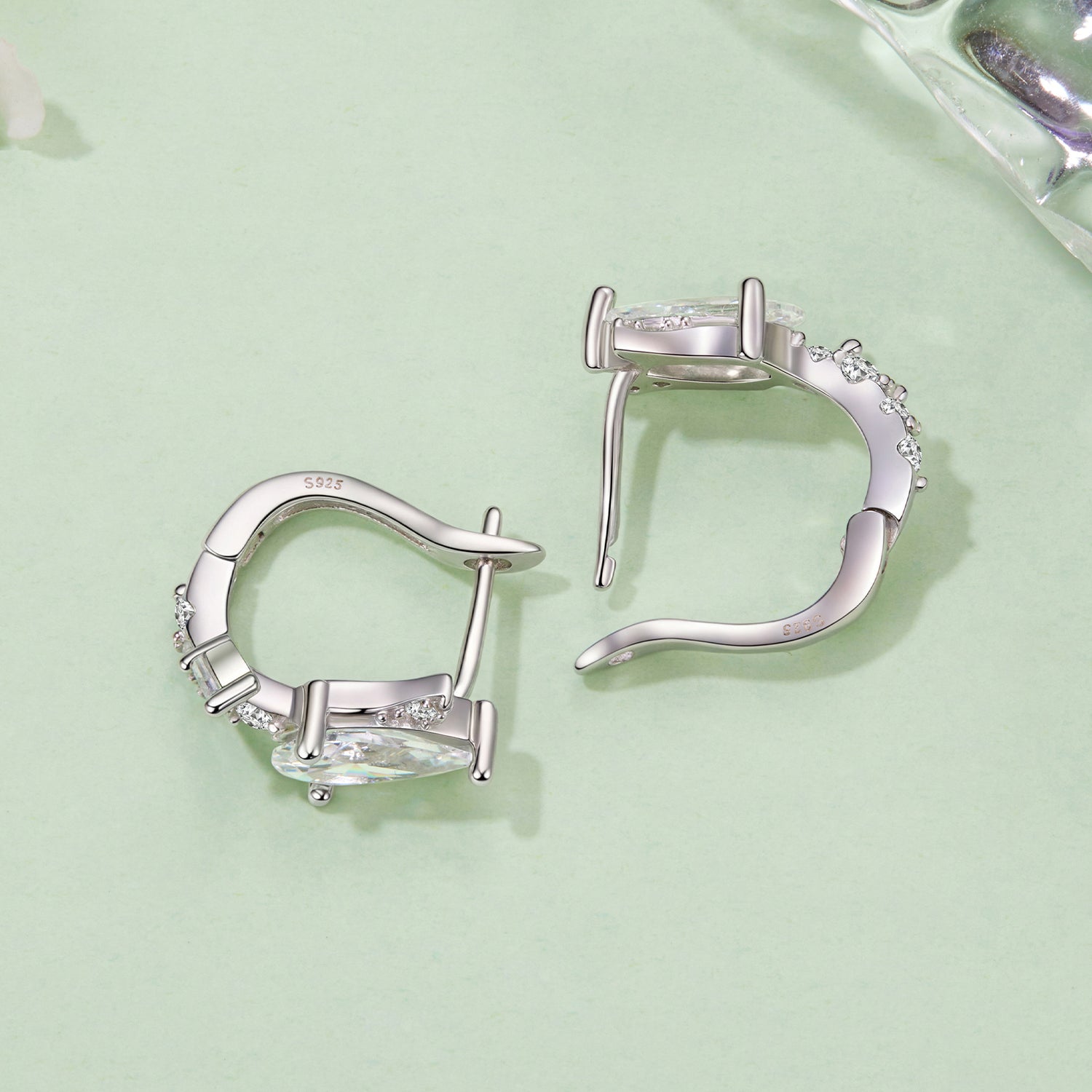 925 Sterling Silver Earrings with White Gold Plating and CZ  DestGlow