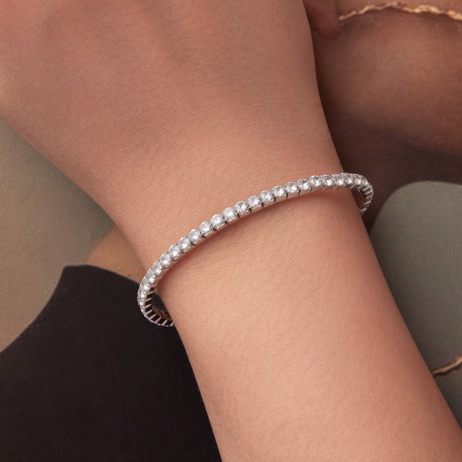 925 Sterling Silver White Gold Plated 16cm Stretchable CZ Bracelet for Women  DestGlow