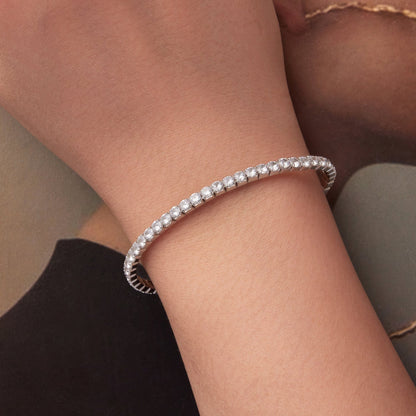 925 Sterling Silver White Gold Plated 16cm Stretchable CZ Bracelet for Women  DestGlow