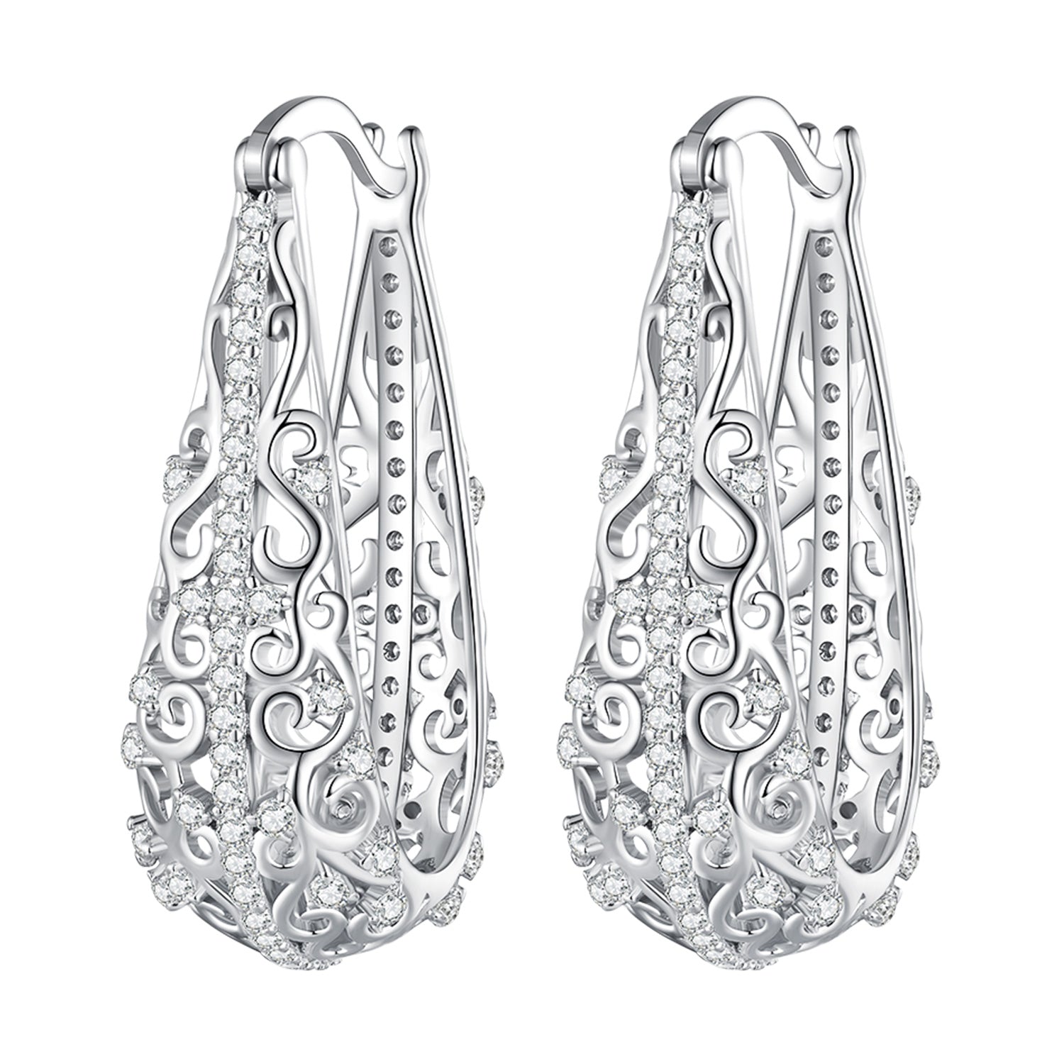 925 Sterling Silver Earrings with Pavé Set CZ, 2.5cm x 0.8cm, for Women  DestGlow
