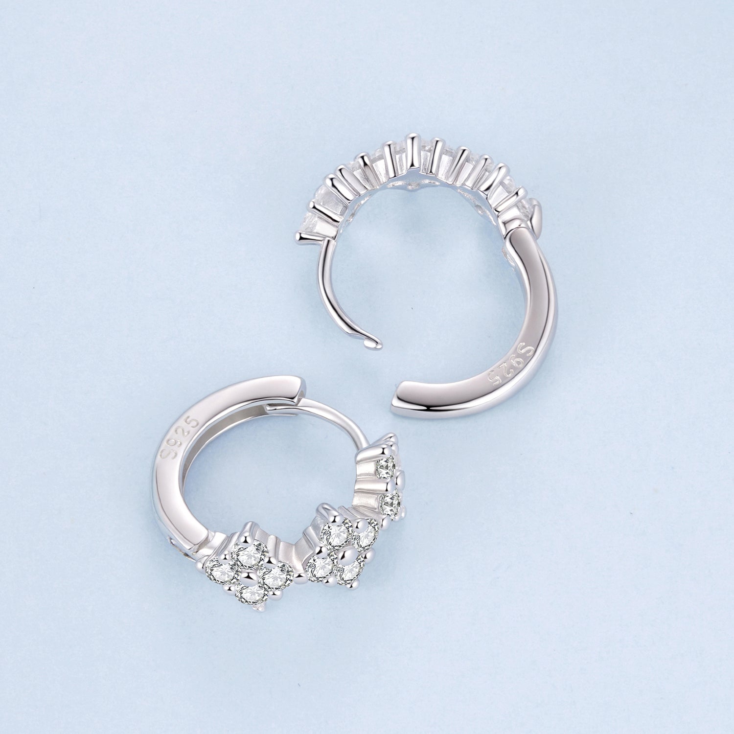 925 Sterling Silver Earrings with Pavé Setting CZ - 1.2*0.65cm, White Gold Plated for Women  DestGlow