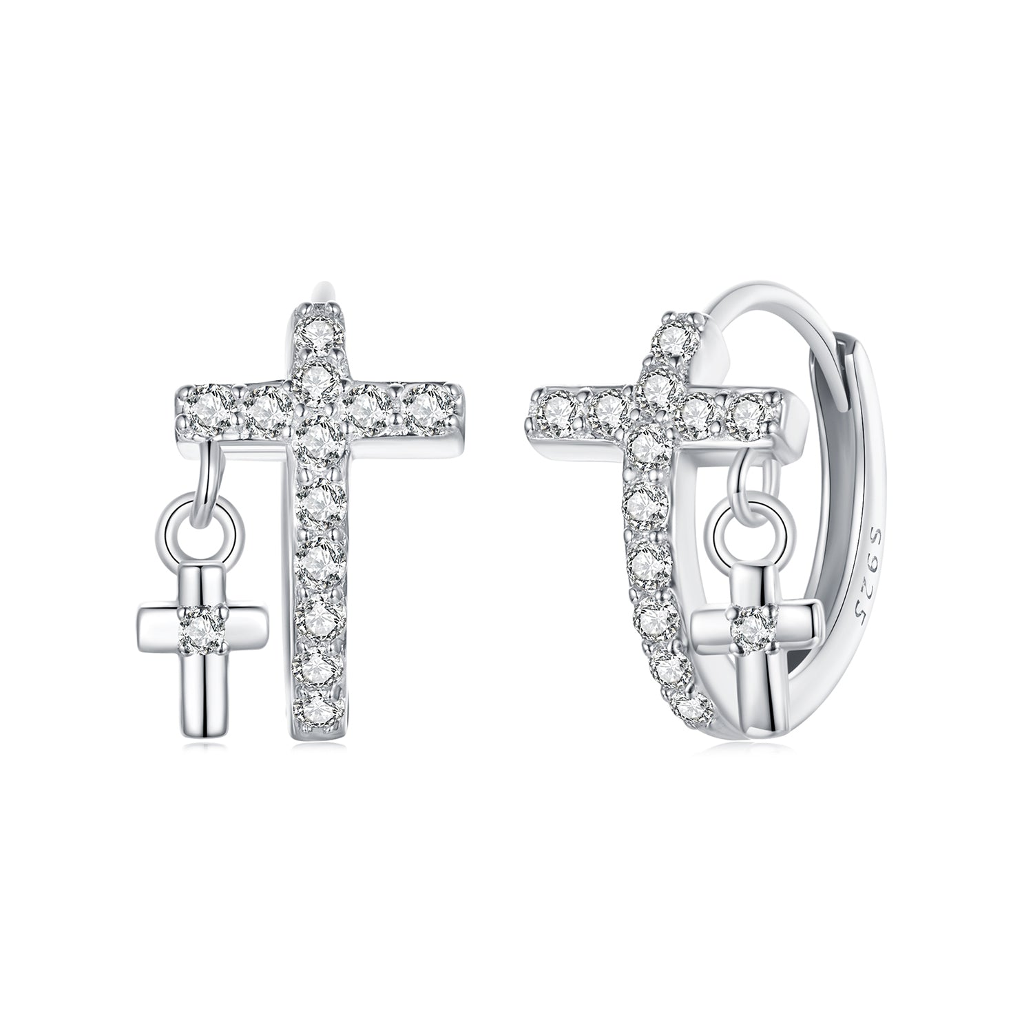 925 Sterling Silver Earrings with Pavé Setting CZ in White Gold, Size 13*8mm for Women  DestGlow