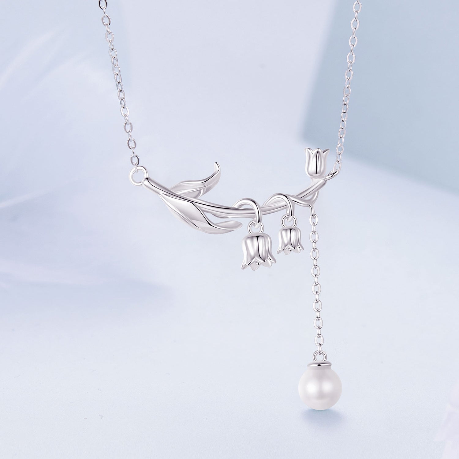 925 Sterling Silver Necklace with Quality Shell Pearl &amp; Platinum Plating, 380mm Length for Women  DestGlow
