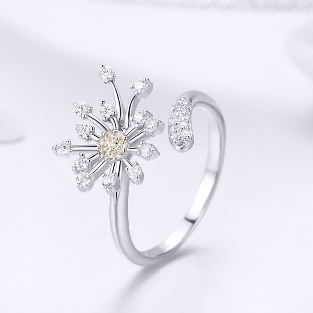 925 Sterling Silver Ring with Plated Platinum and Pavé Setting CZ by Bids.com