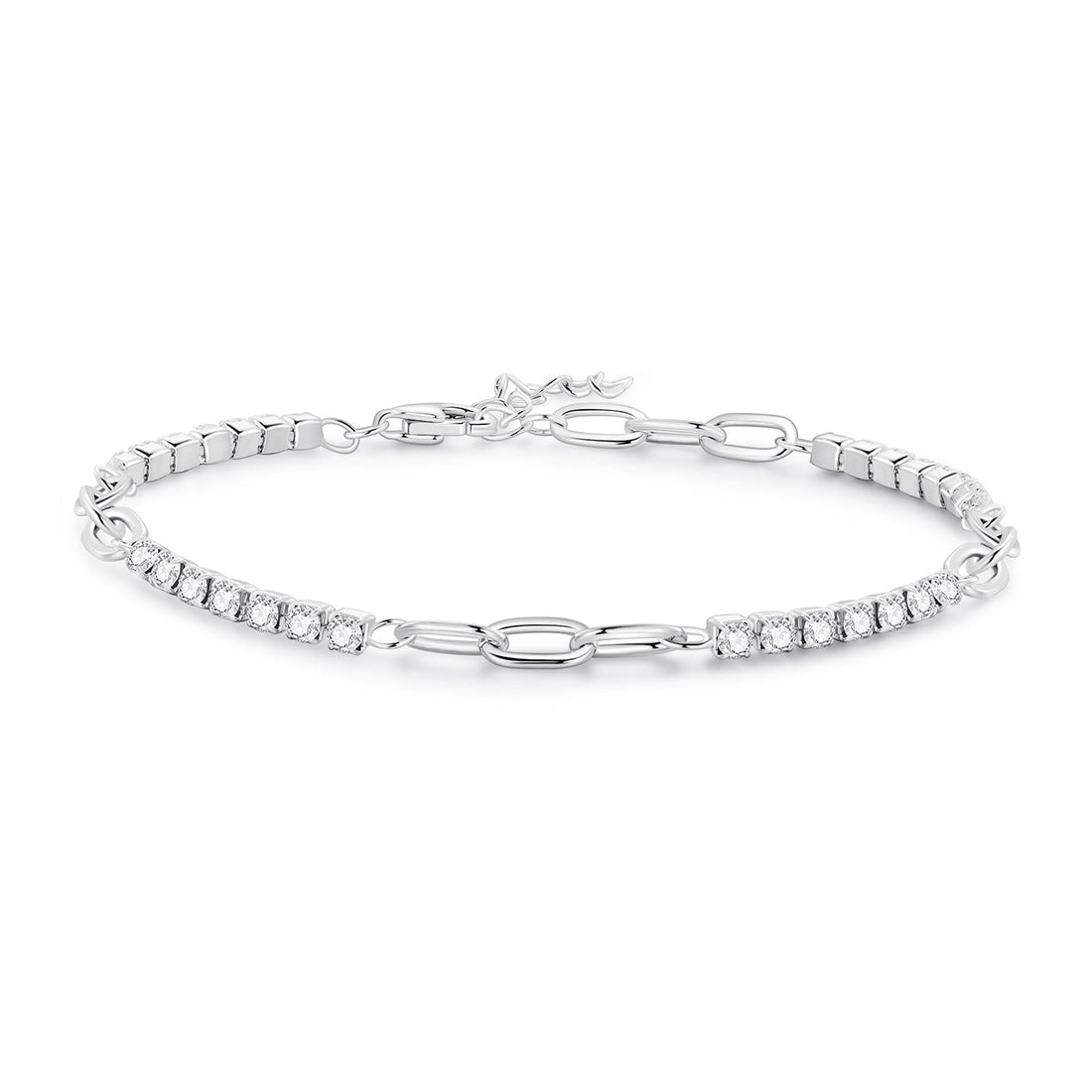 925 Sterling Silver Bracelet with Pavé Setting CZ, Platinum Plated, 14.5+3cm, for Women  DestGlow
