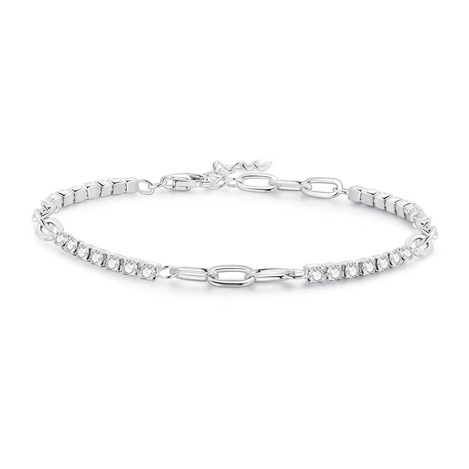 925 Sterling Silver Bracelet with Pavé Setting CZ, Platinum Plated, 14.5+3cm, for Women  DestGlow