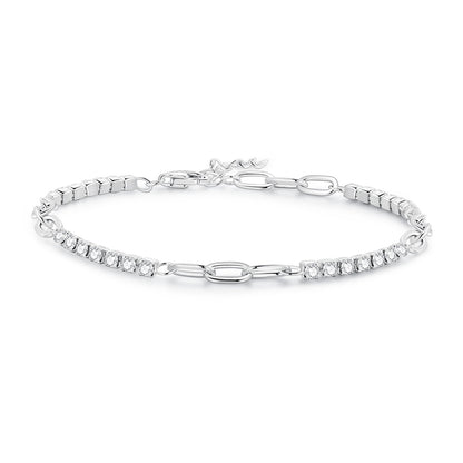 925 Sterling Silver Bracelet with Pavé Setting CZ, Platinum Plated, 14.5+3cm, for Women  DestGlow
