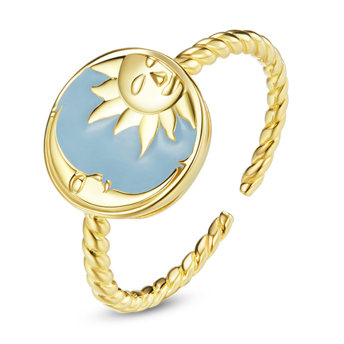 925 Sterling Silver Enamel Gold Plated Ring, 1.1cm Round Size for Women  DestGlow